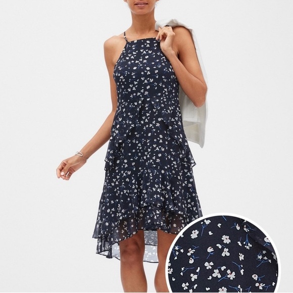 Banana Republic Floral Print Tiered Ruffle Dress Size 8 - Picture 5 of 5